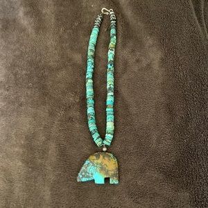 Turquoise necklace with bear charm